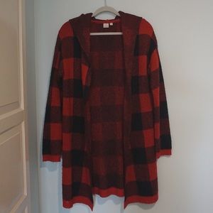 Plaid hooded cardigan
